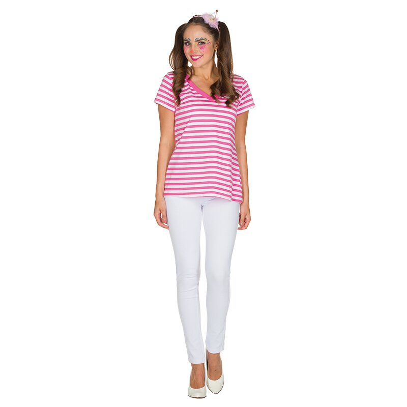 V-Shirt Ringel pink/weiß