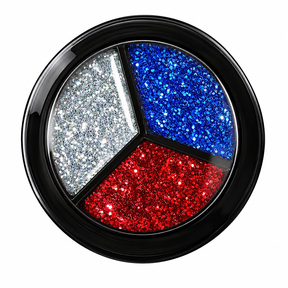 Trio Glitter silber-rot-blau