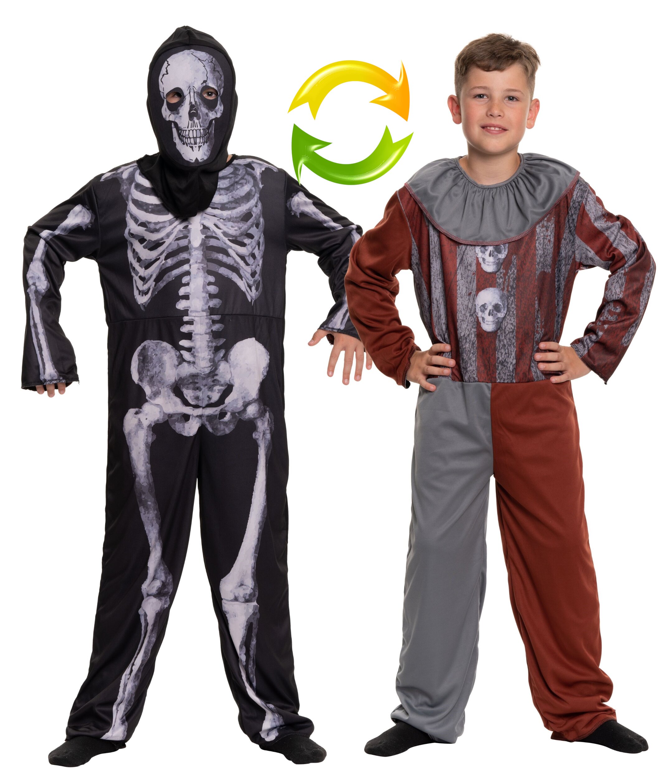 Doppelseitiges Kostüm Clown & Skelett