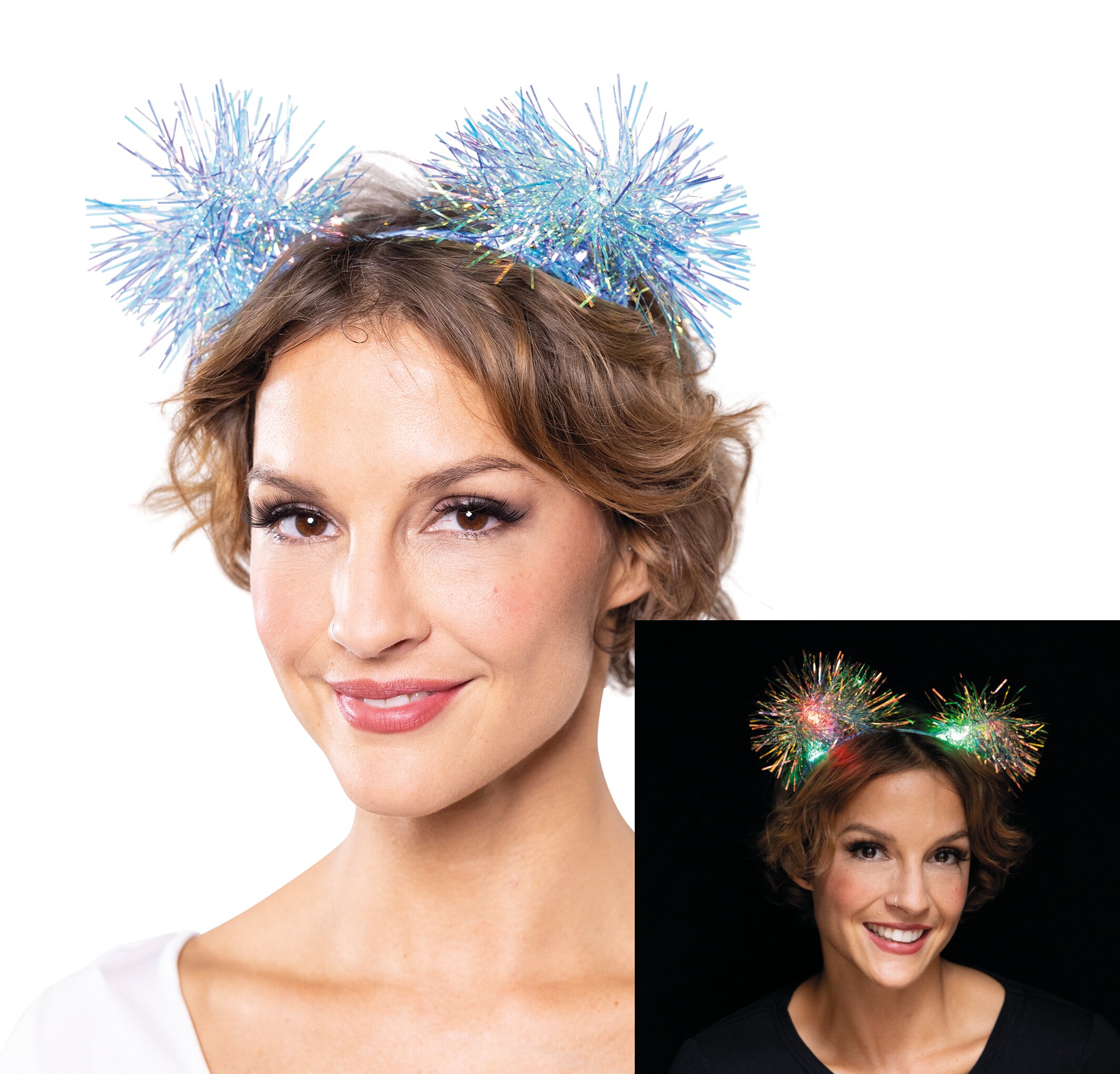 Headband with tinsel LED flash light blue