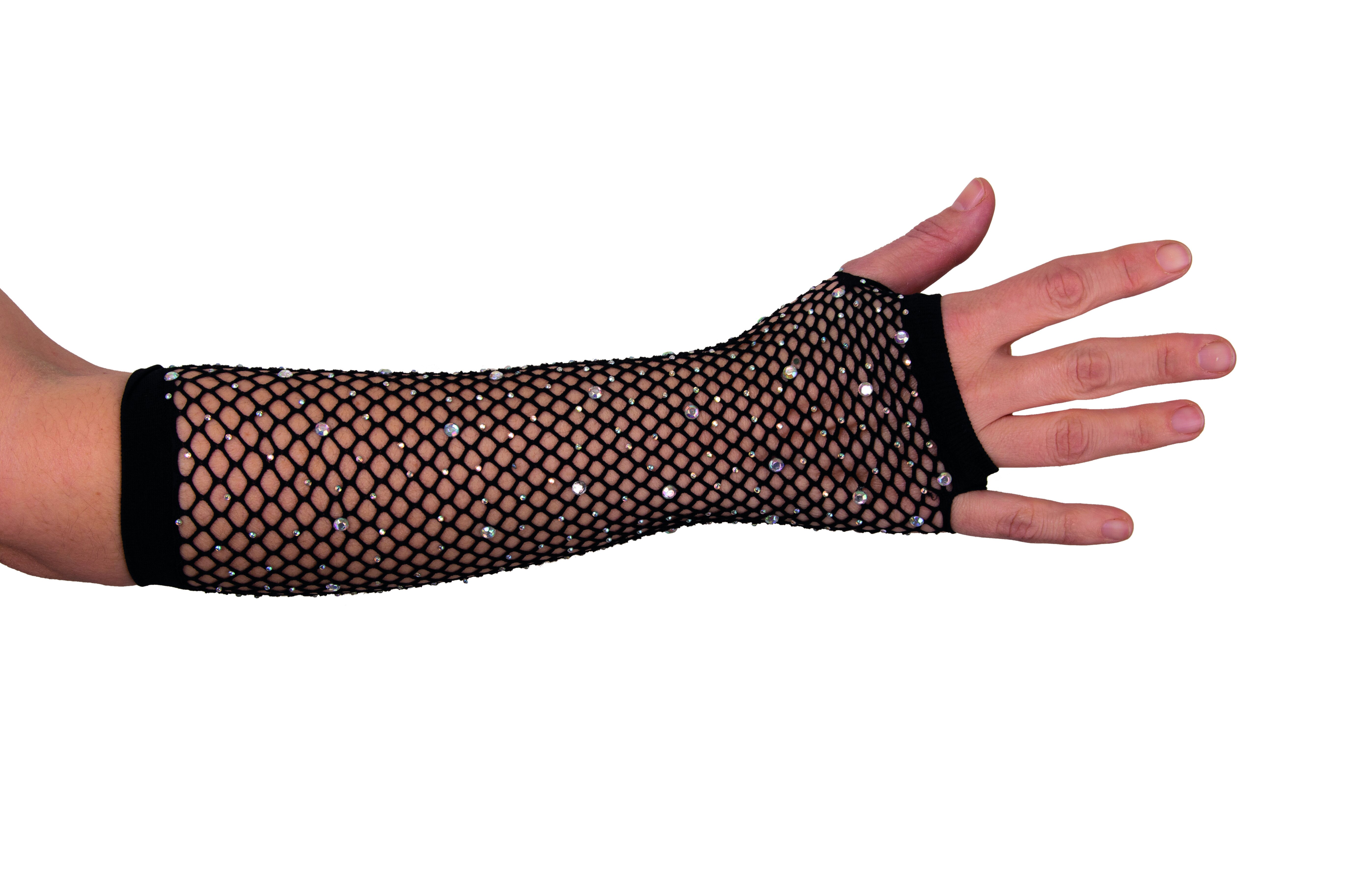 Fingerlose Handschuhe Strass, schwarz