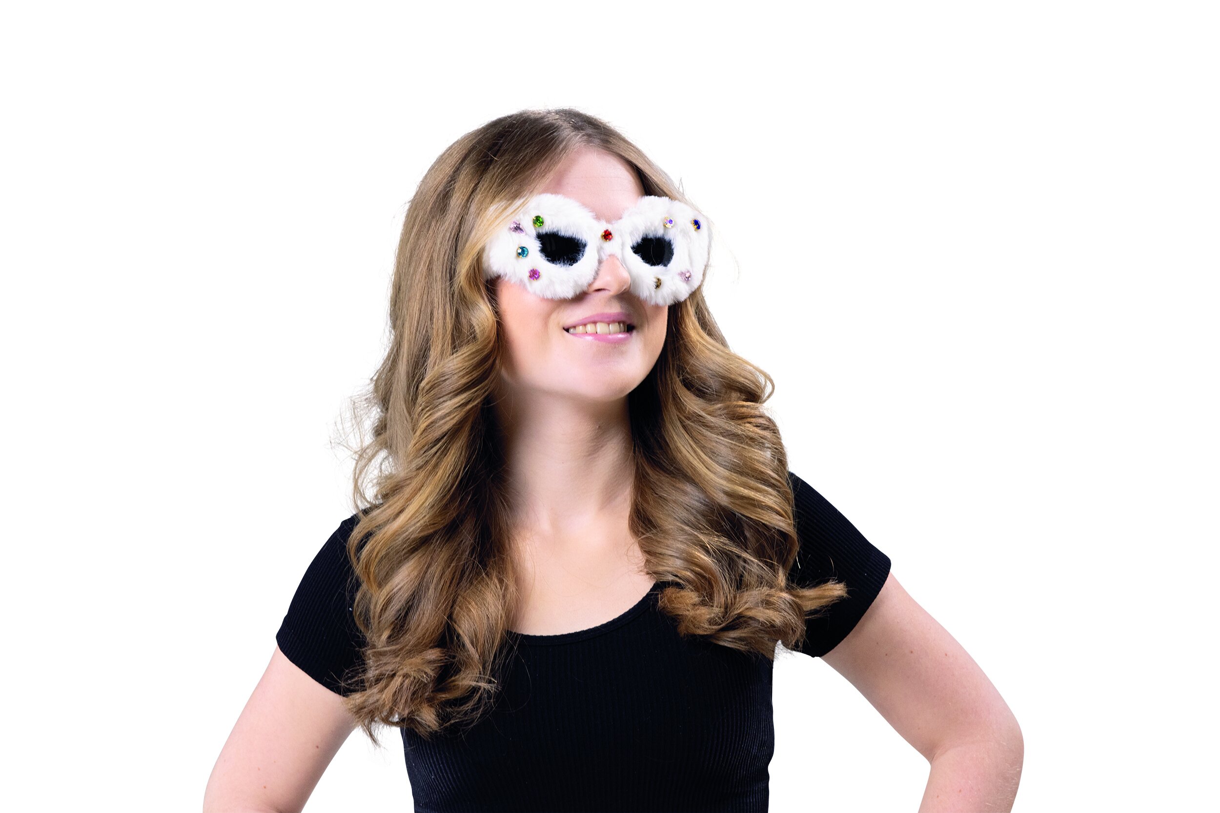 Herzbrille Plüsch mit Strasssteinen weiß