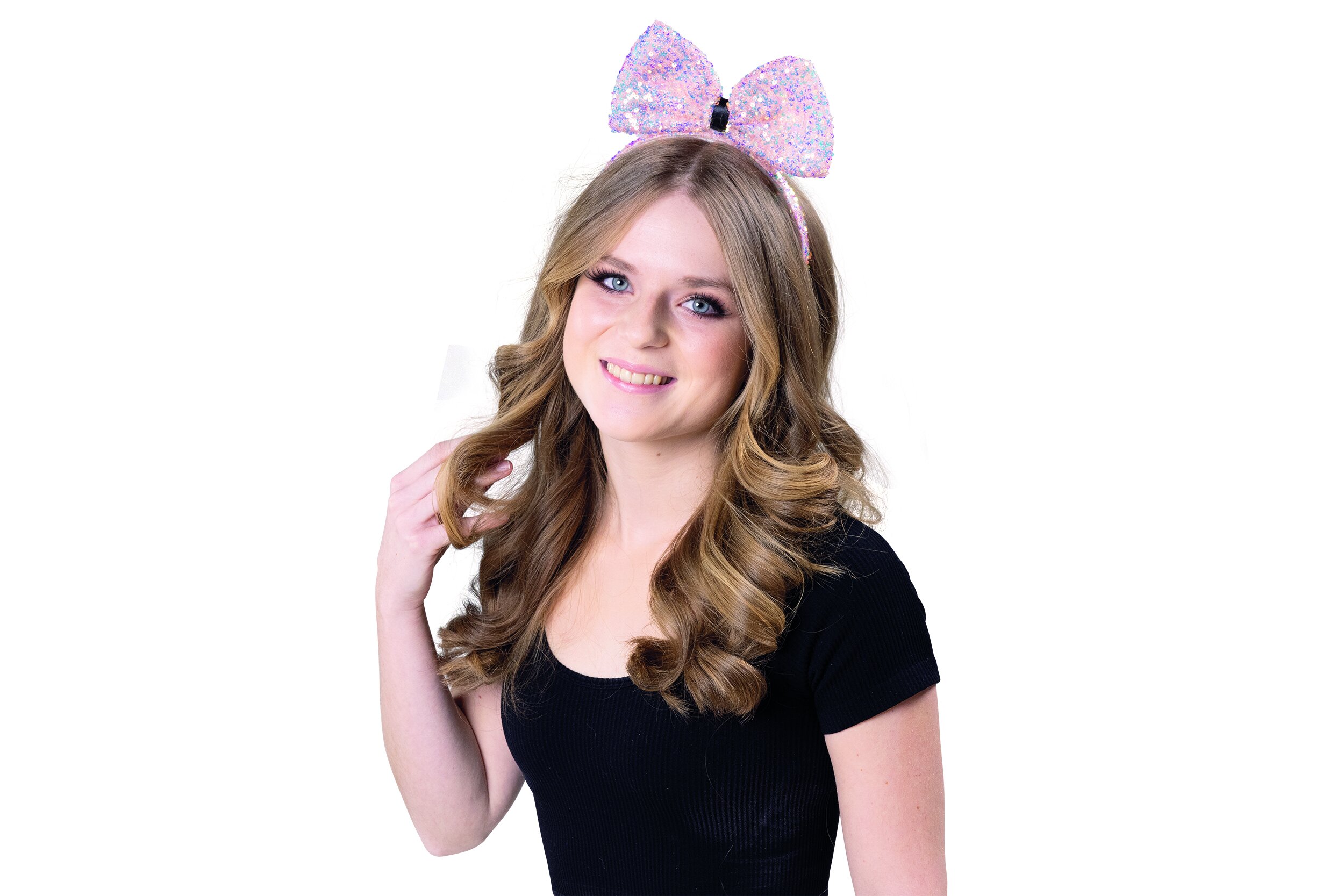 Sequin bow hairband pink