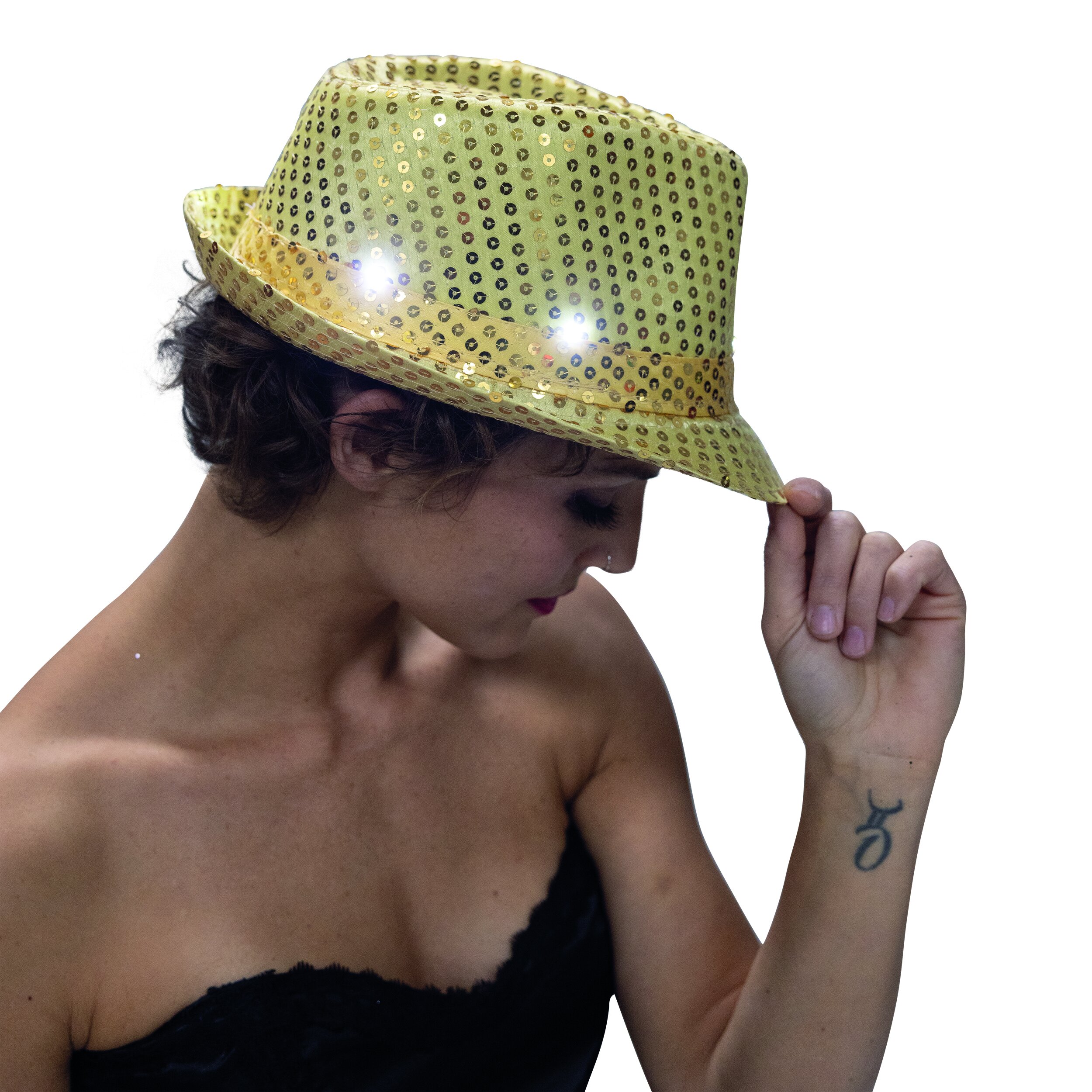 Paillettenhut mit Blinklicht gold inkl. Batt.