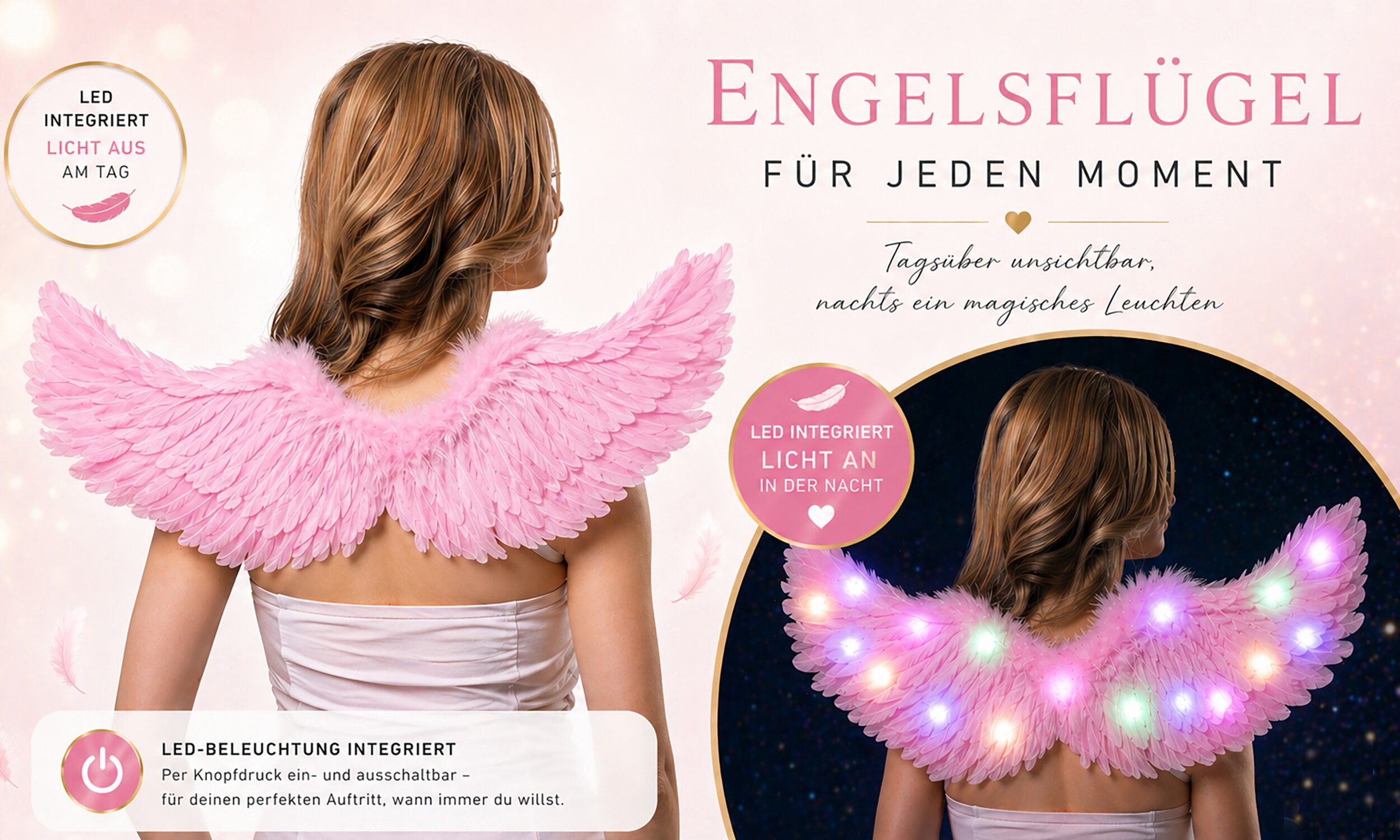 Flügel mit LED rosa inkl. Batterien