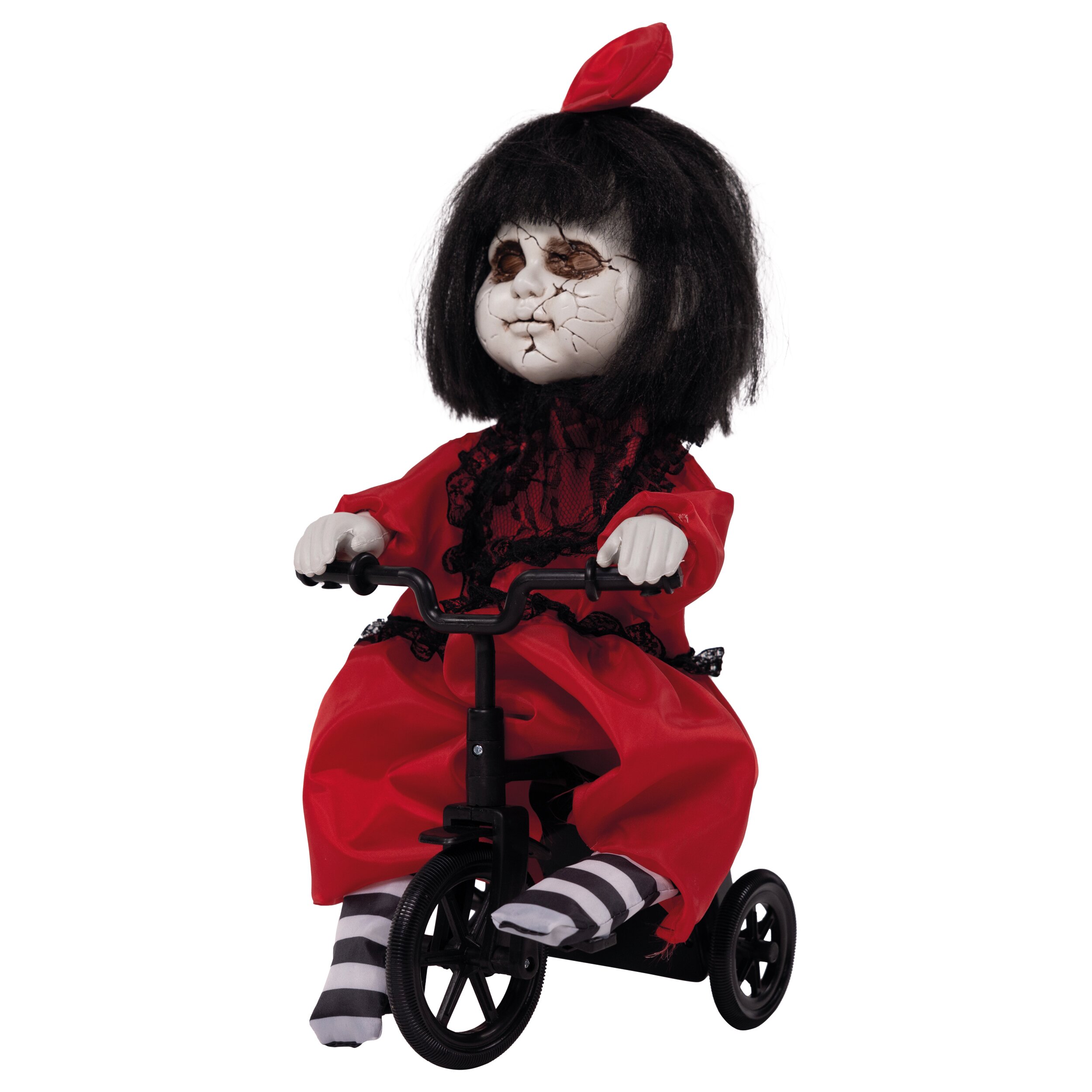 Horror doll on bicycle with movement and sound 