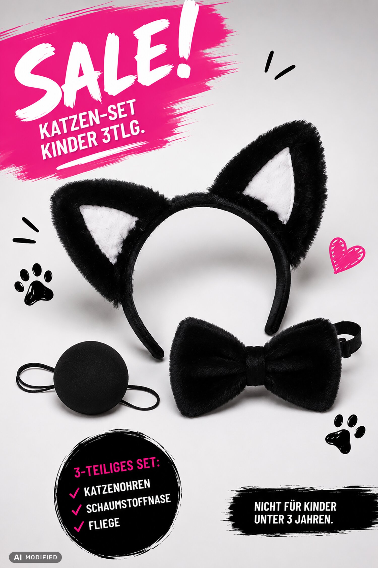 Kostüm Zubehör Katzenohren Schleife Katzennase 