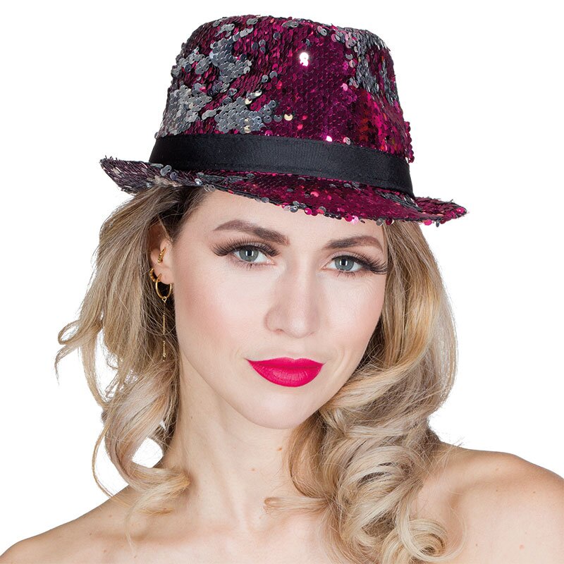Fedora Wendepailletten silber/pink