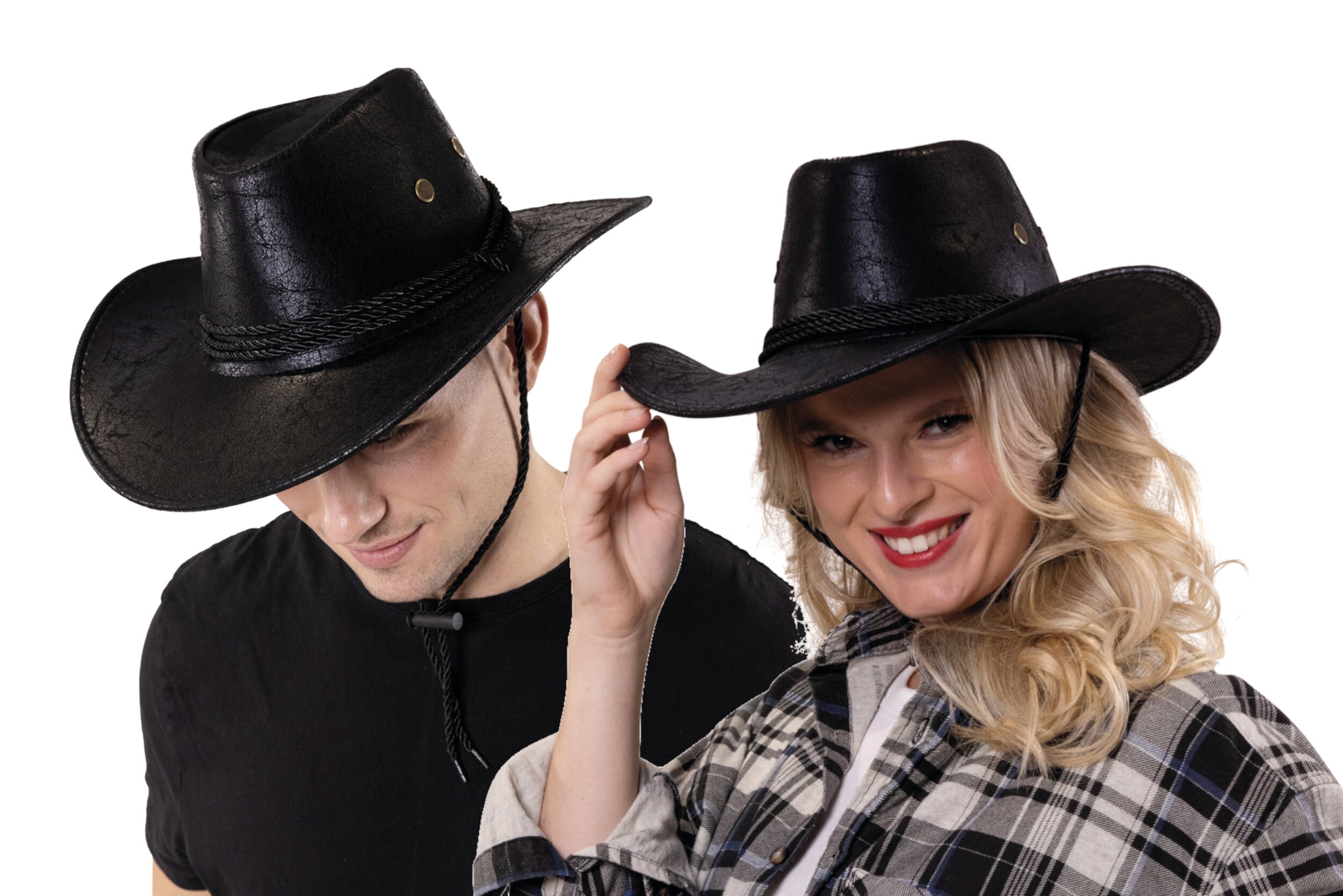 Cowboyhut Lederoptik schwarz