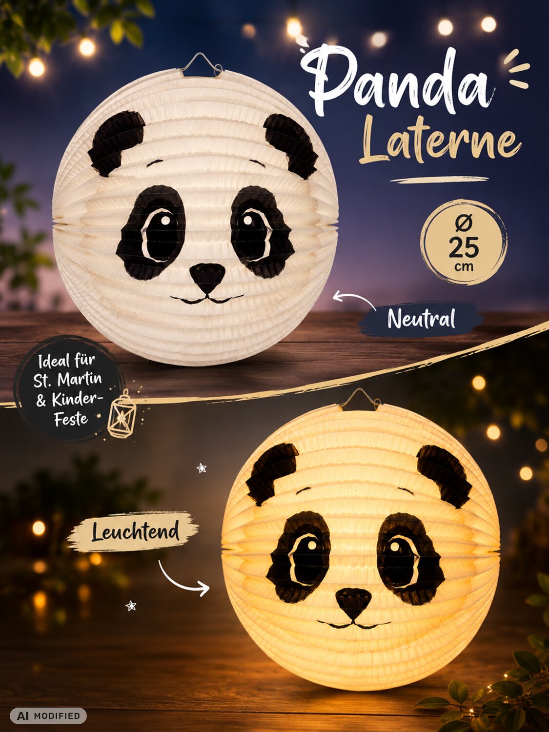 Panda Laterne, rund ⌀ 25cm