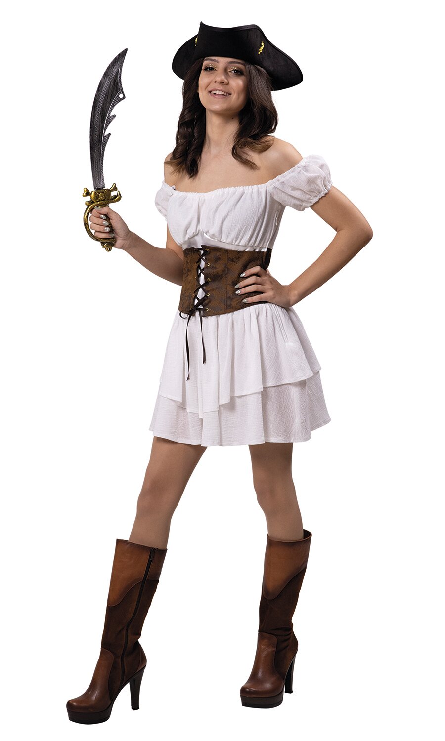 Kleid Casey 13823 als Piratinnen-Kostüm mit Piratenhut und Säbel kombiniert