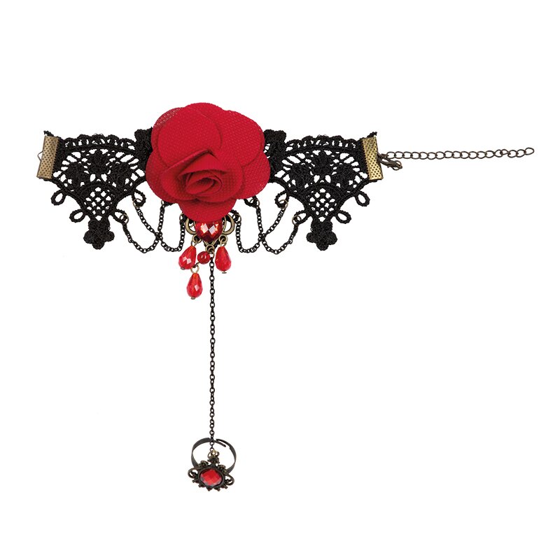 Gothic bracelet with attached ring