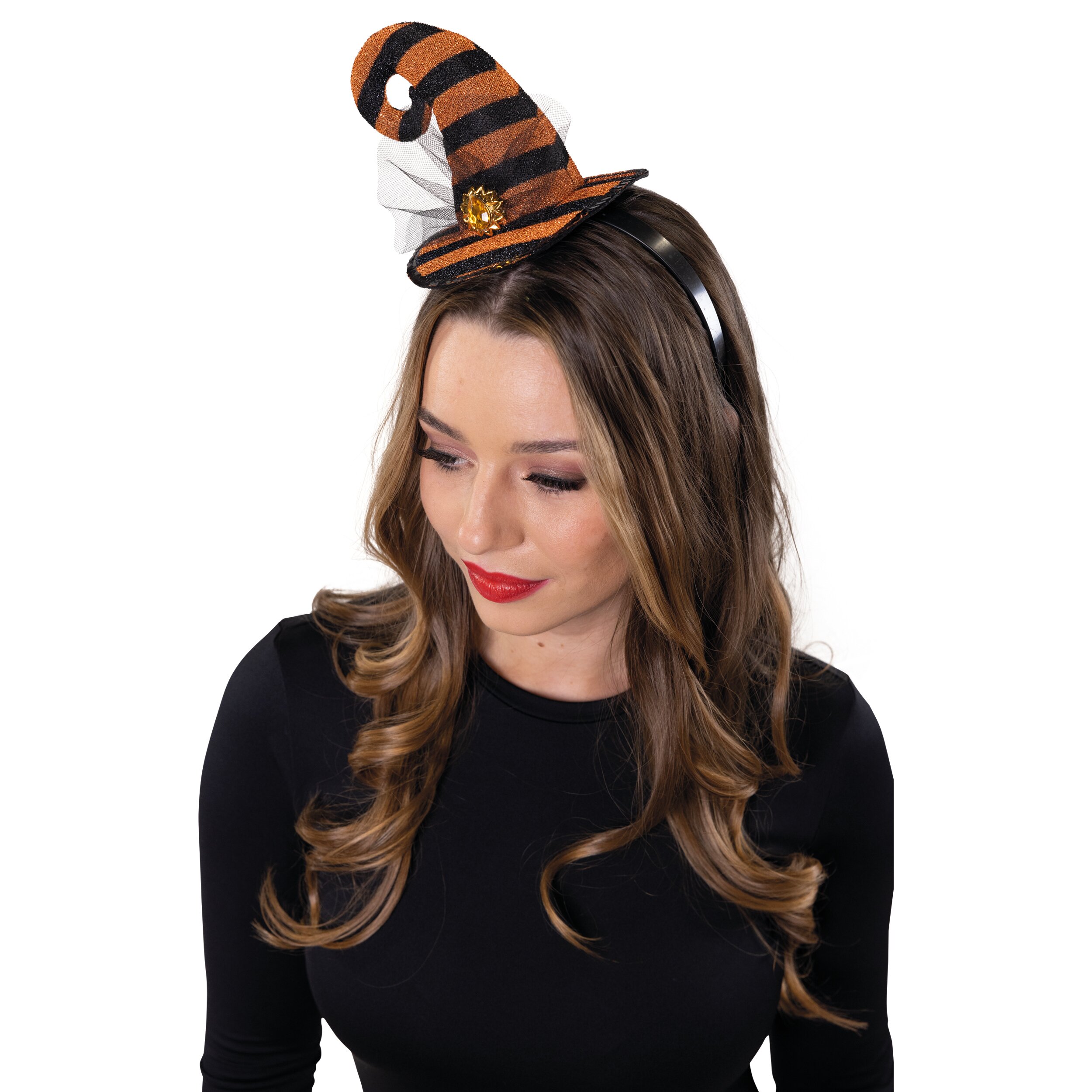 Hexenhut Miniatur Haarreif, schwarz/orange