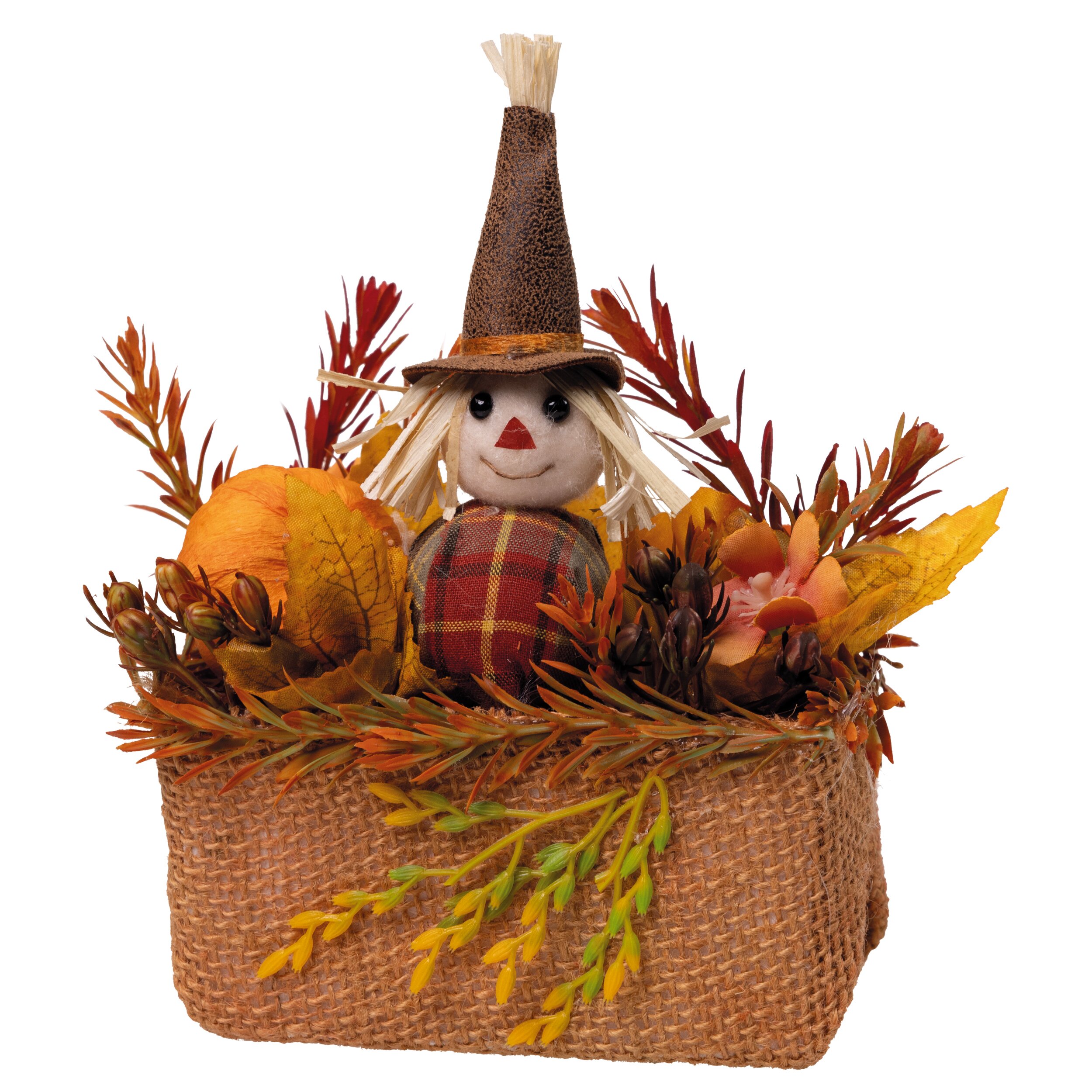 Herbstdeko Korb mit Vogelscheuche