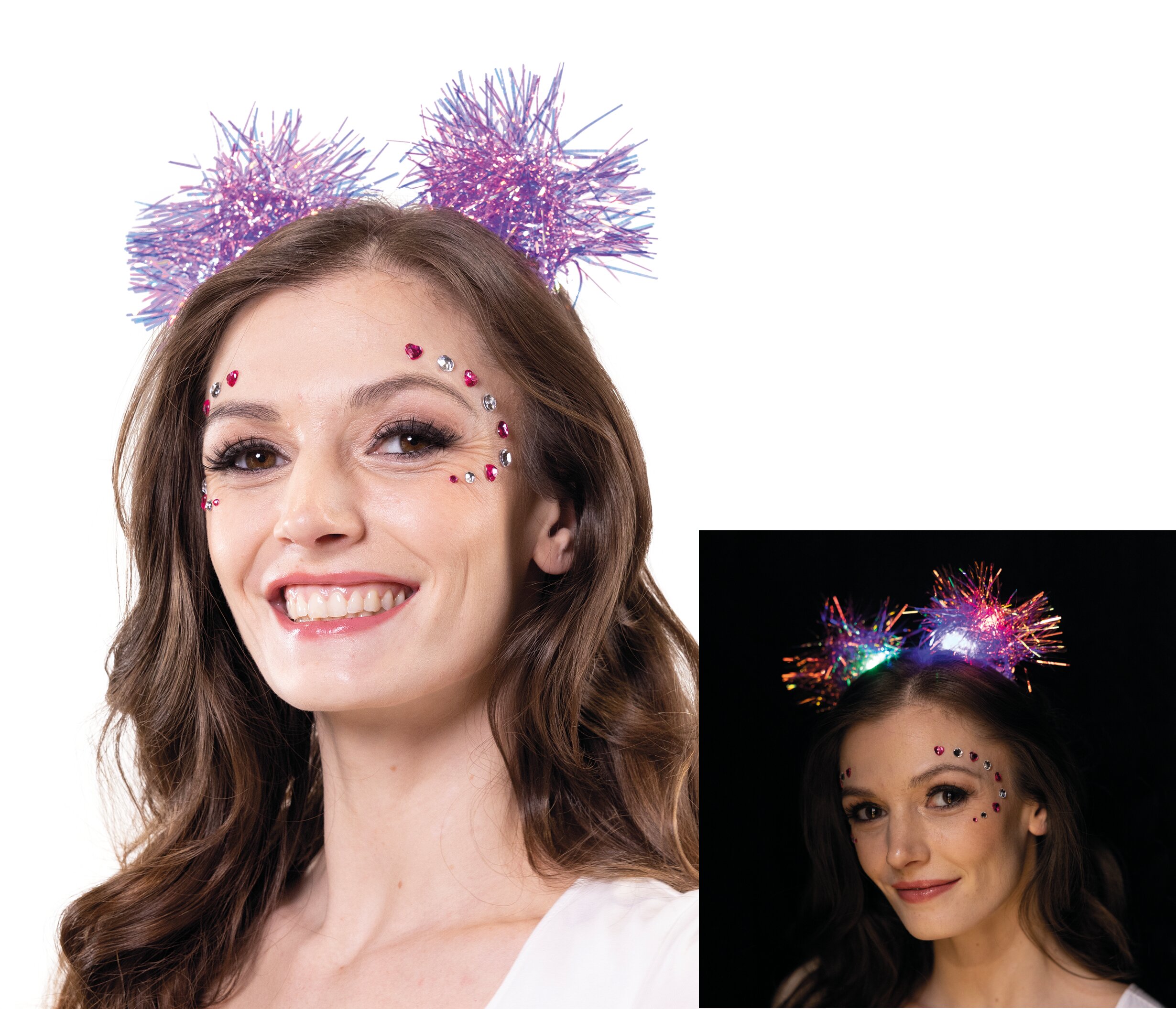Headband with tinsel LED flash light pink