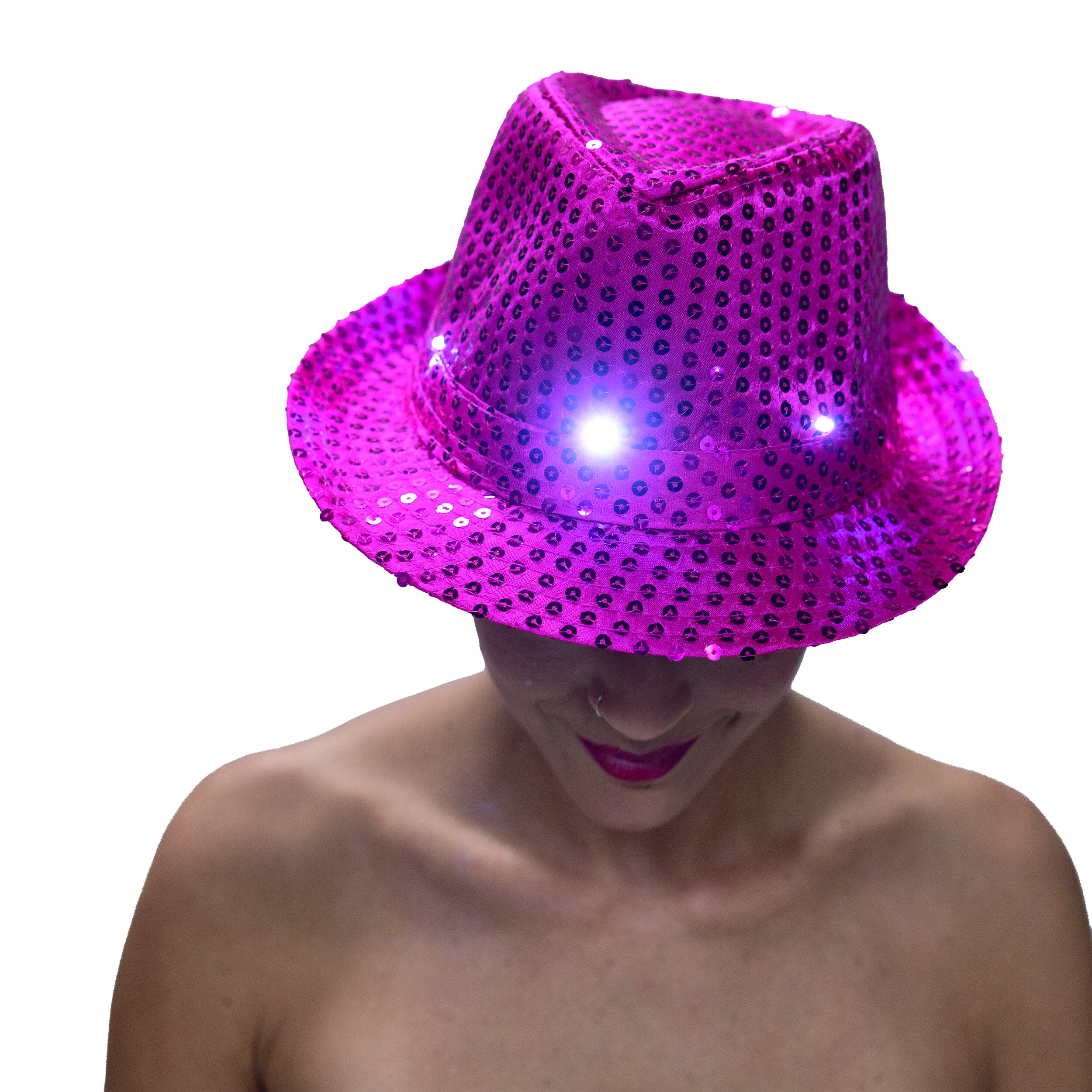 Paillettenhut mit Blinklicht pink inkl. Batt.