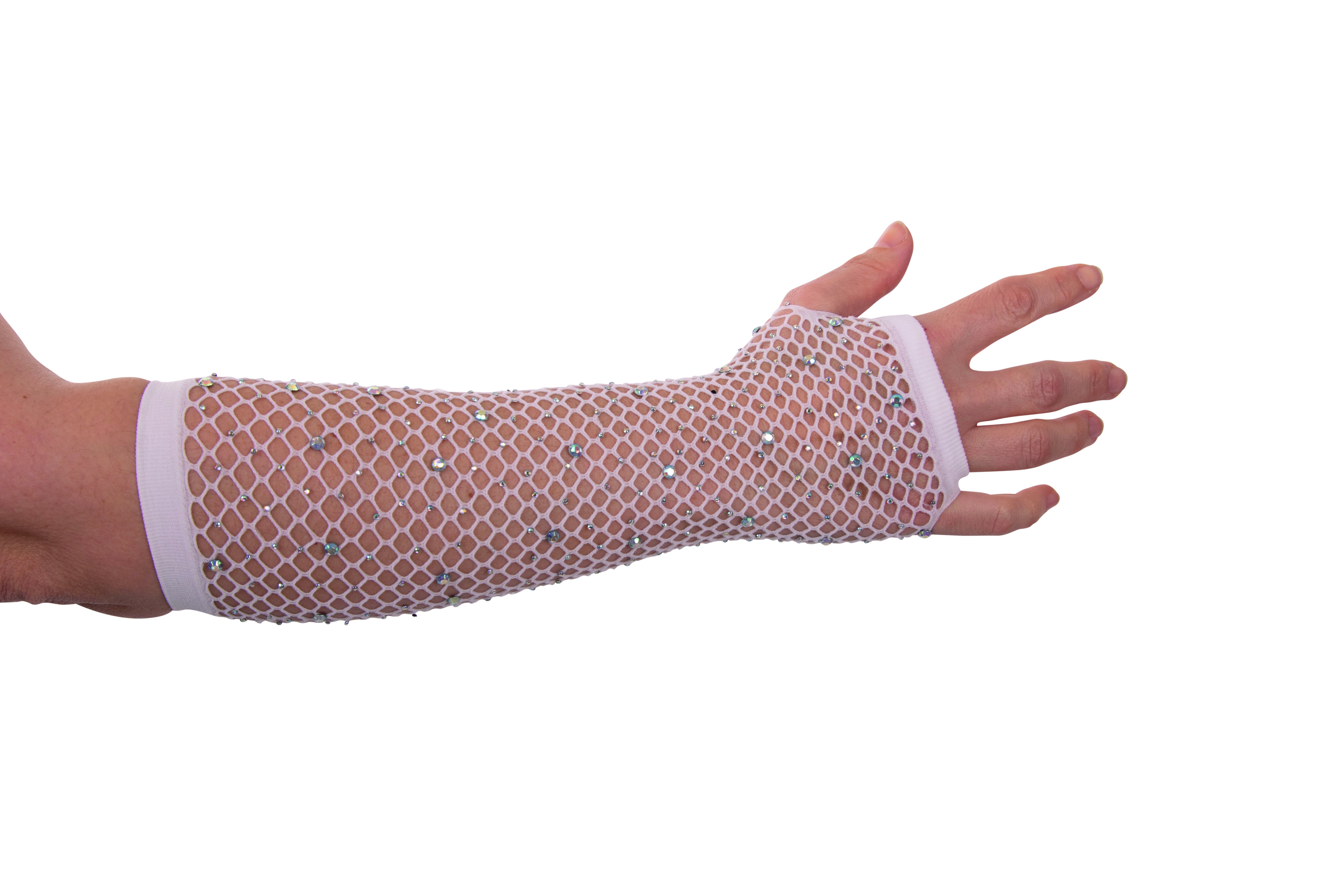 Fingerlose Handschuhe Strass, weiß